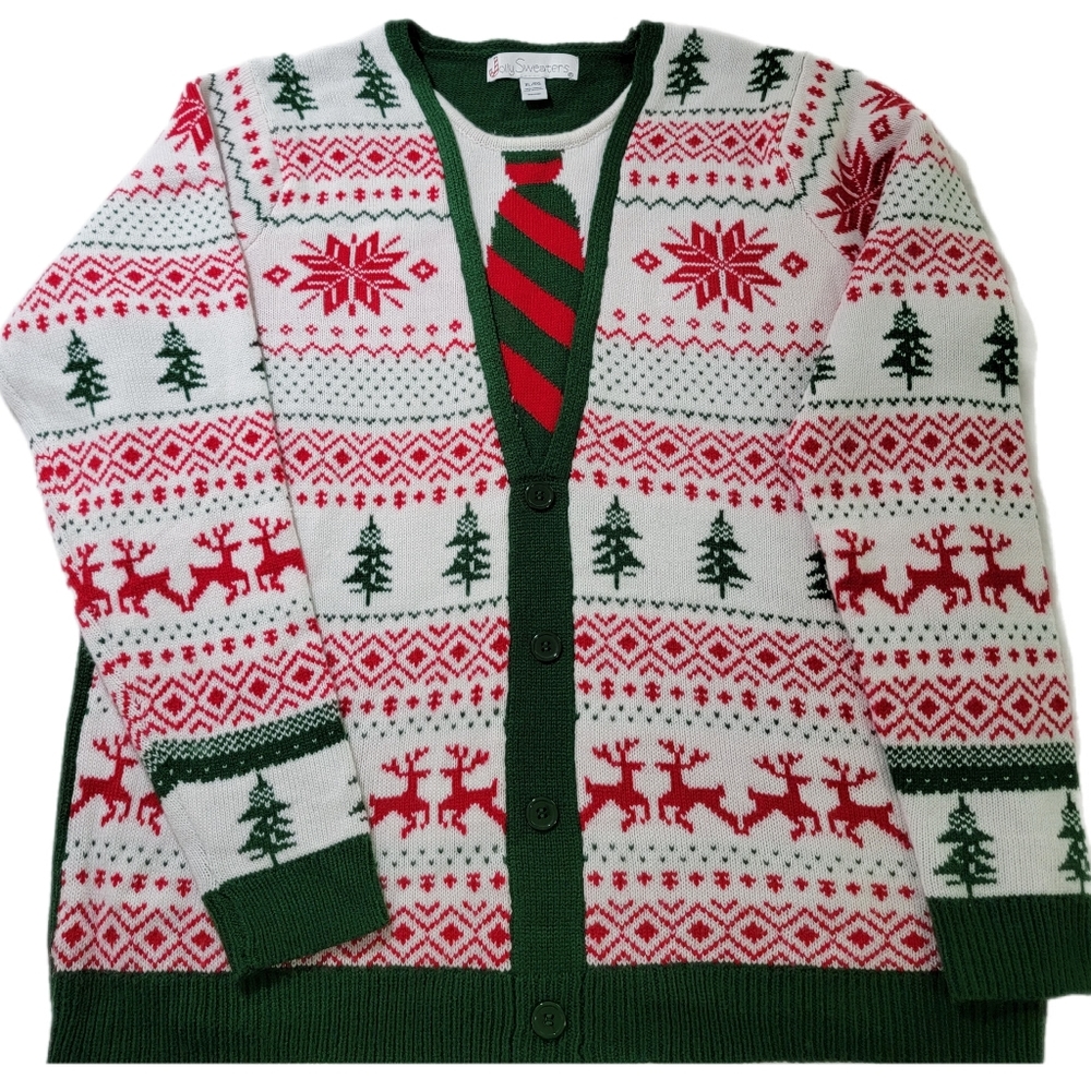 Jolly Sweaters Ugly Christmas Knit 100% Acrylic Sweater XL Green White